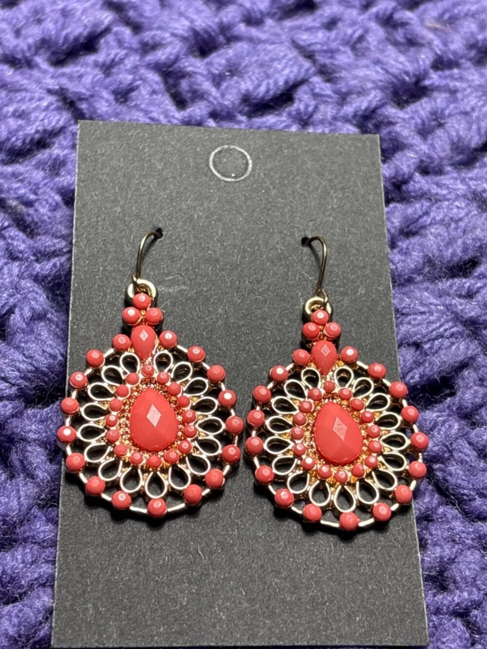 Pink Rhinestone Goldtone Dangle Earrings 1.5 inches